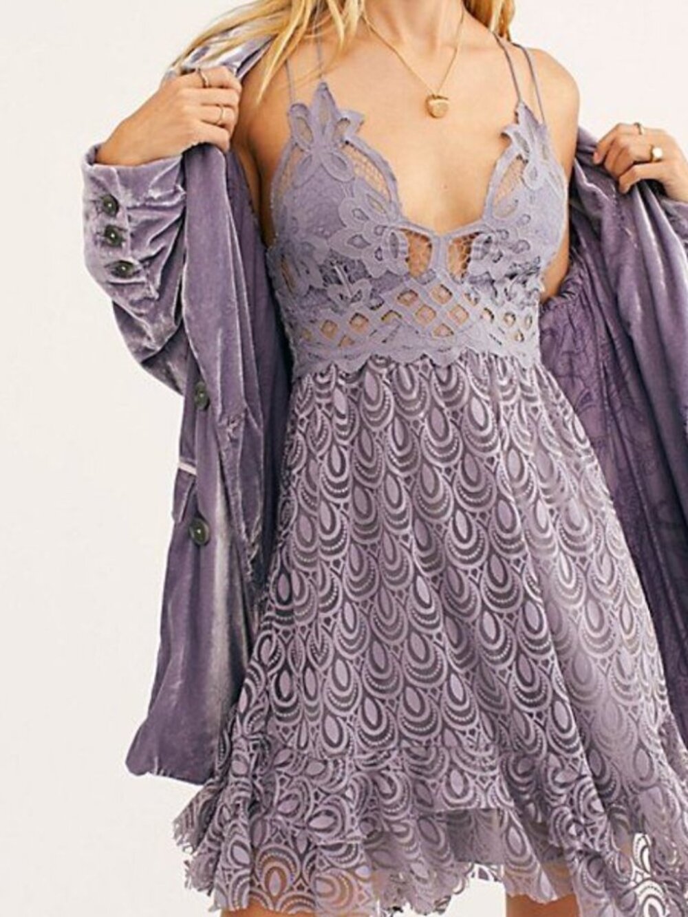 Free People Lilac Purple Lace Mini Slip Dress